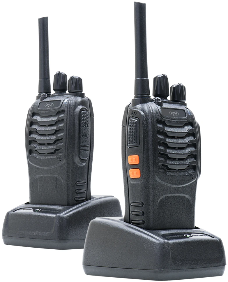 8 nešiojamų radijo stotelių rinkinys PNI PMR R40 PRO, komplekte yra baterijos, įkrovikliai ir ausinės