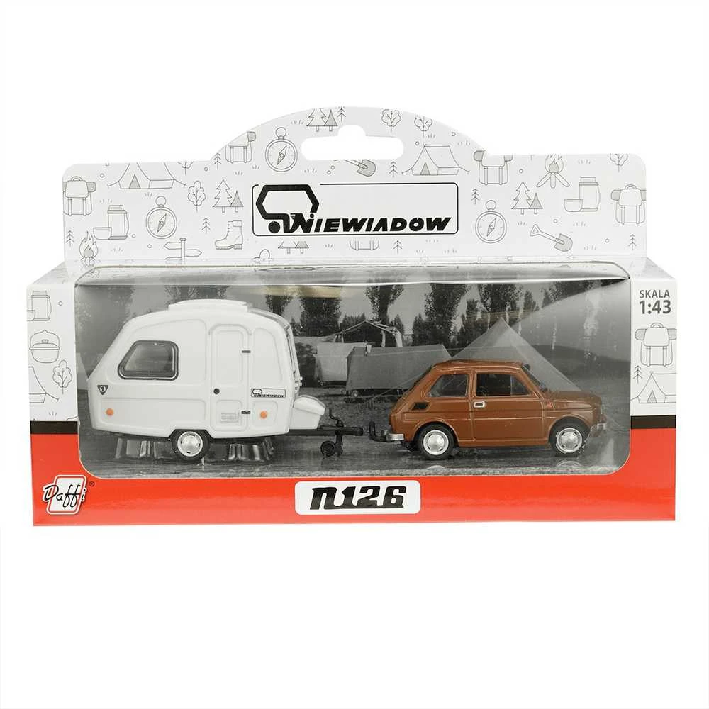 Daffi Carm Modeliukas 1:43 Fiat 126p + Niewiadów caravan, rudos spalvos