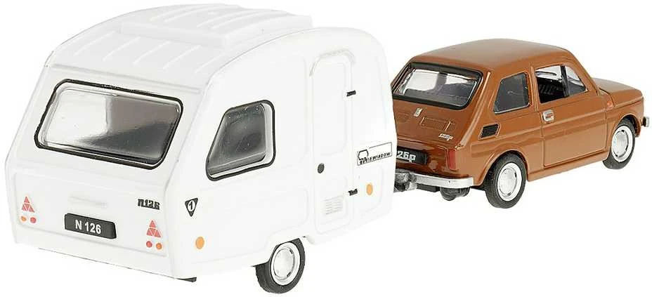 Daffi Carm Modeliukas 1:43 Fiat 126p + Niewiadów caravan, rudos spalvos