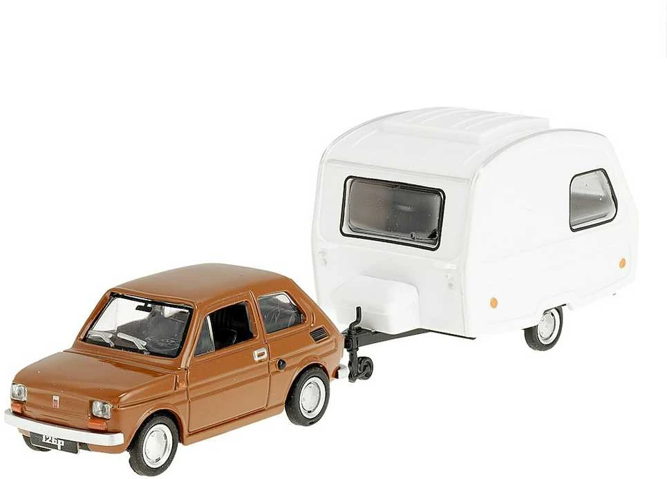 Daffi Carm Modeliukas 1:43 Fiat 126p + Niewiadów caravan, rudos spalvos
