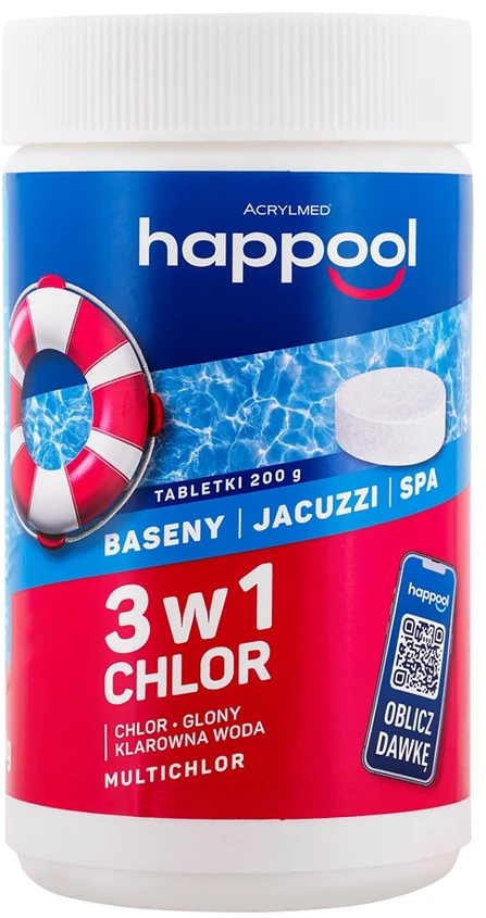 Daugiafunkcinės „Acrylmed MULTICHLOR 3 in 1“ chloro išskyrimo tabletės, 200 g - 1kg