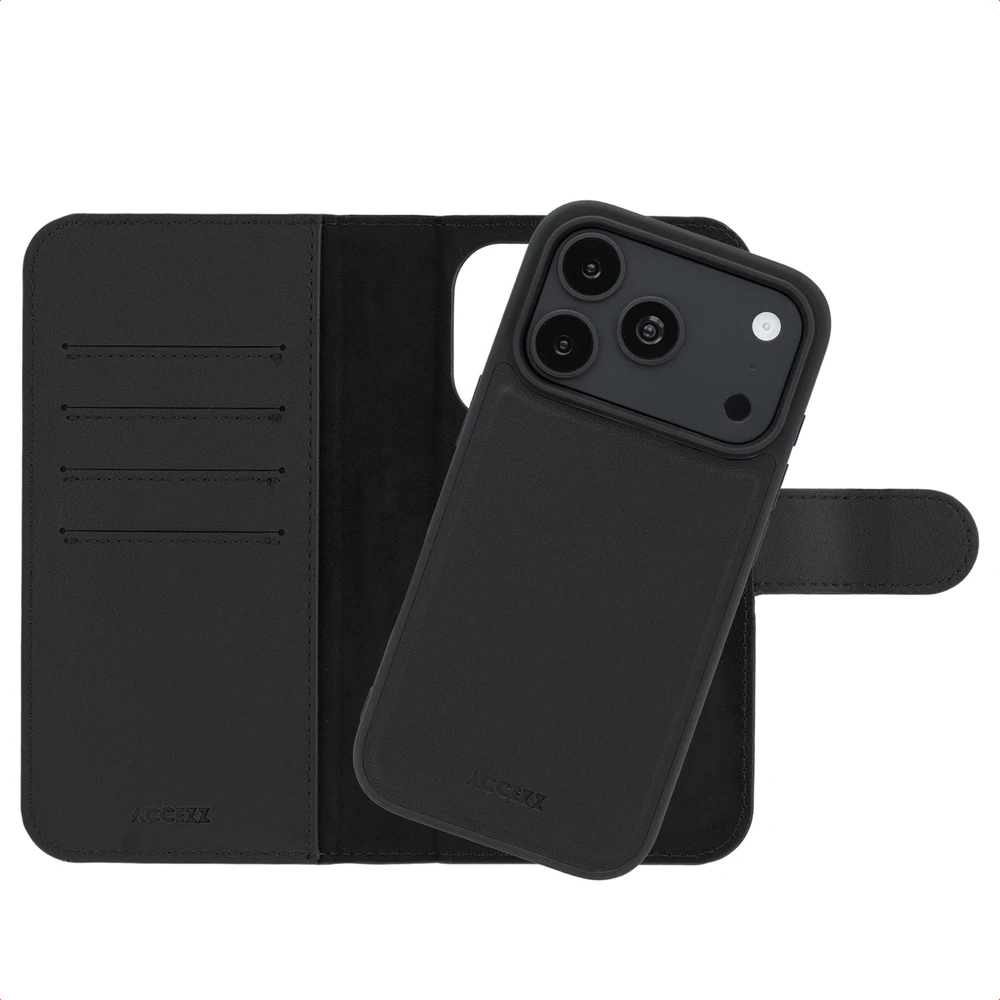 Accezz Edge nuimamas knygos tipo dėklas su MagSafe, skirtas iPhone 18 Pro / 17 Pro – juodas