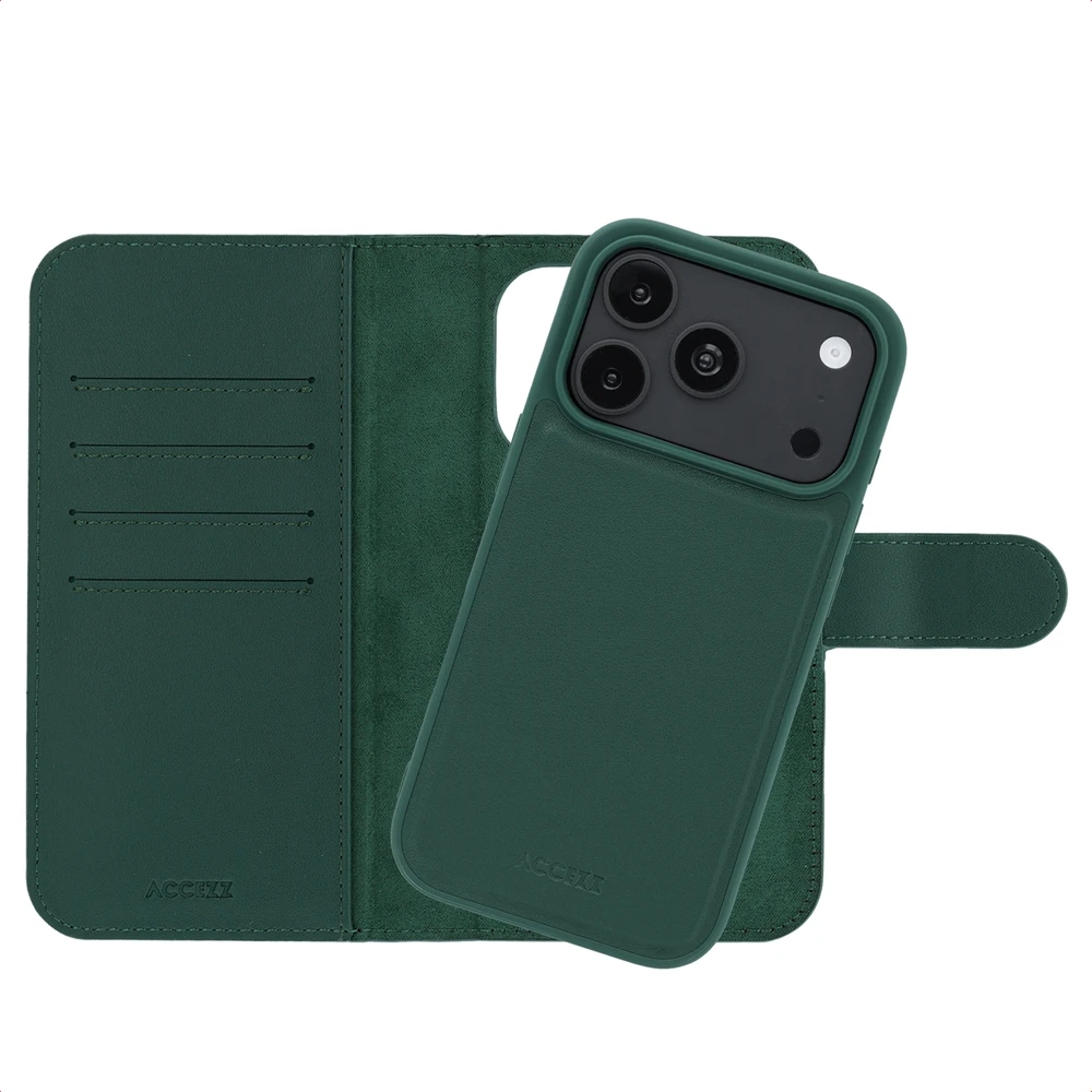 Accezz Edge nuimamas knygos tipo dėklas su MagSafe, skirtas iPhone 18 Pro / 17 Pro – žalias