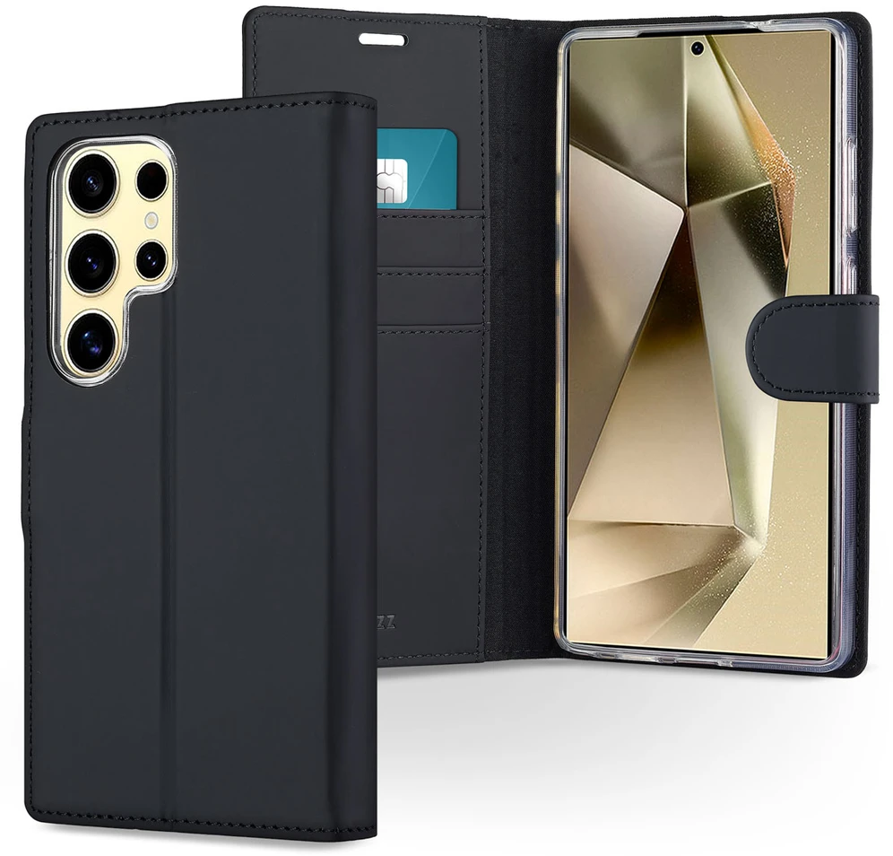 Accezz piniginės tipo TPU atverčiamas dėklas, skirtas Samsung Galaxy S25 Ultra – juodas