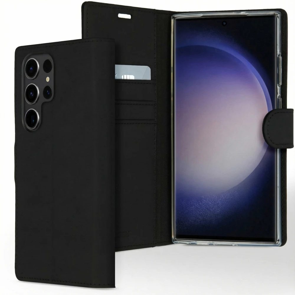 Accezz piniginės tipo TPU atverčiamas dėklas, skirtas Samsung Galaxy S23 Ultra – Juodas