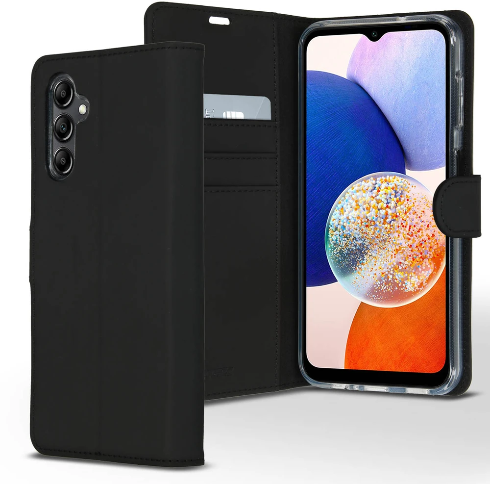 Accezz piniginės tipo TPU atverčiamas dėklas, skirtas Samsung Galaxy A14 (5G/4G) – juodas