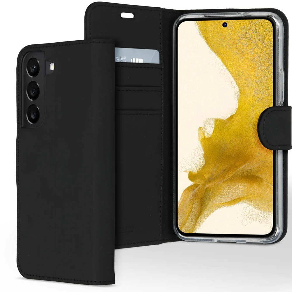 Accezz piniginės tipo TPU atverčiamas dėklas, skirtas Samsung Galaxy S22 – juodas