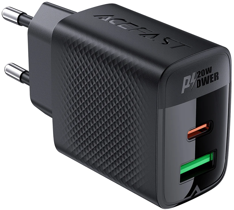 Acefast A78 įkroviklio tinklas GaN USB-A / USB-C PD 20W – juodas