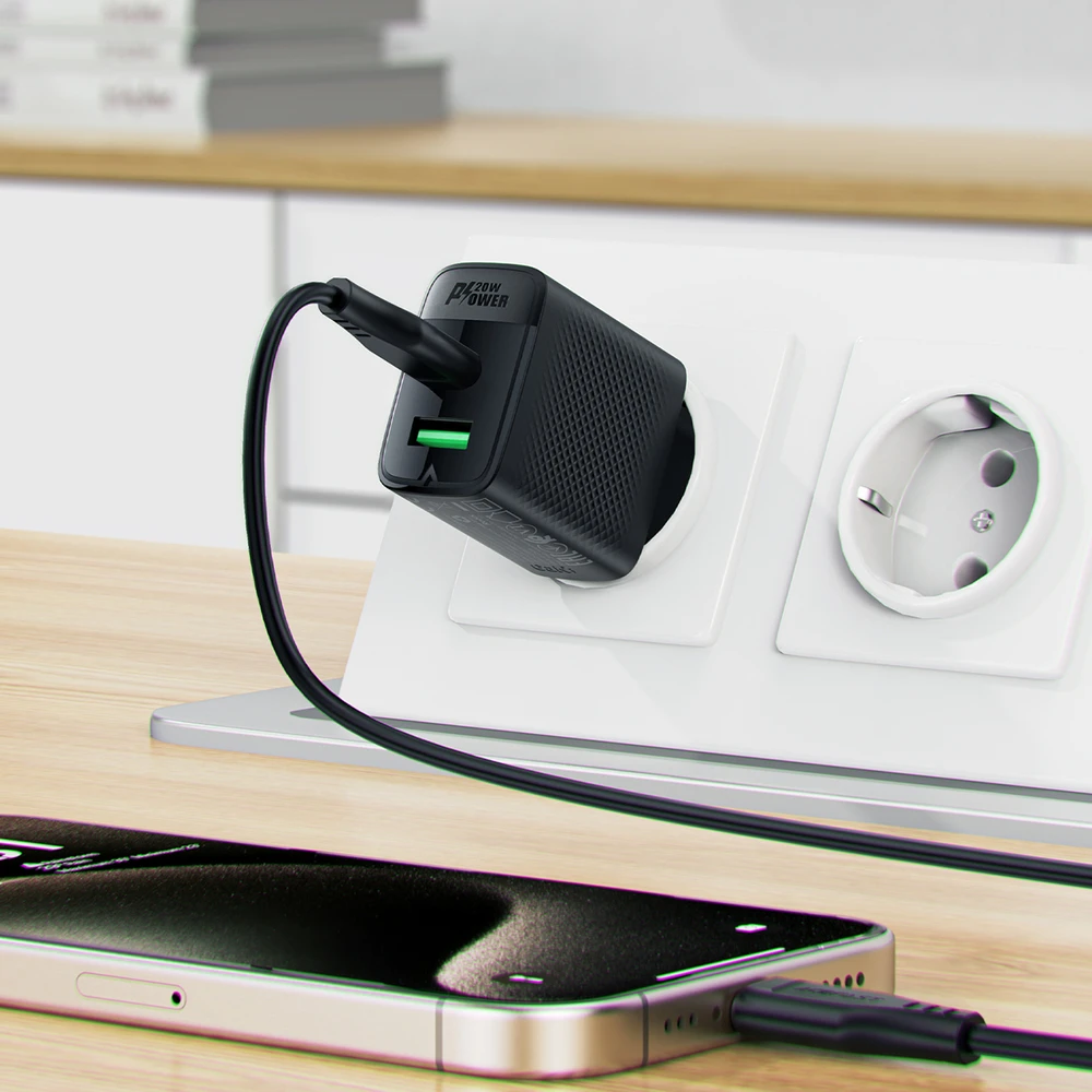 Acefast A78 įkroviklio tinklas GaN USB-A / USB-C PD 20W – juodas