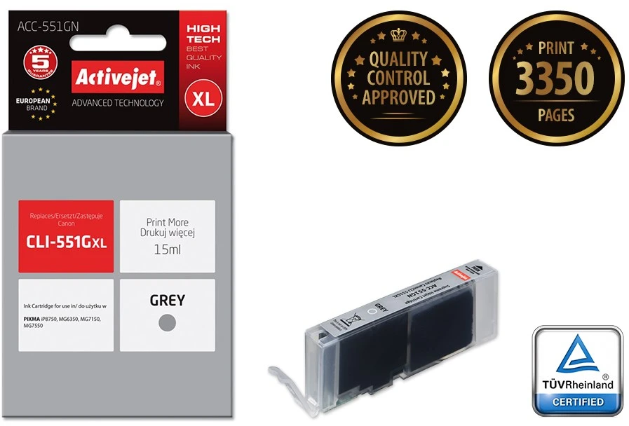 Rašalo Kasetė - Activejet ACC-551GN Pilka 15 ml