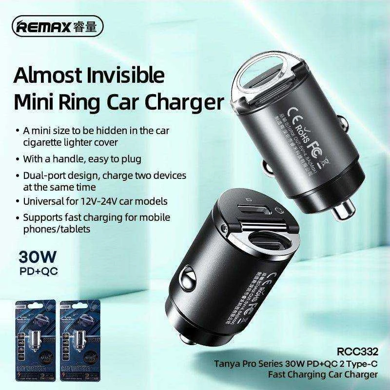 Automobilinis įkroviklis 2x USB-C Remax RCC332, 30W (juodas)