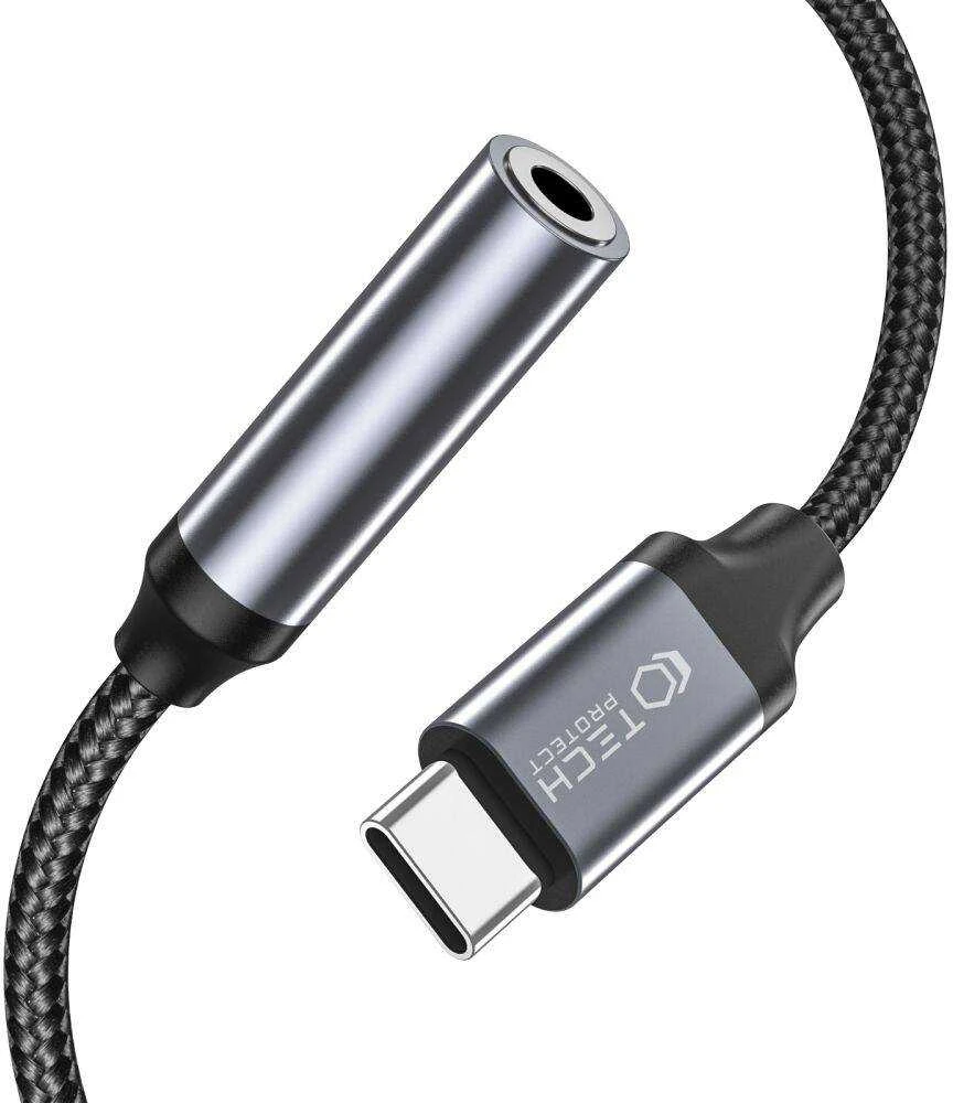 Adapteris ausinėms USB-C – minijack 3,5mm Tech-Protect Ultraboost juodos spalvos
