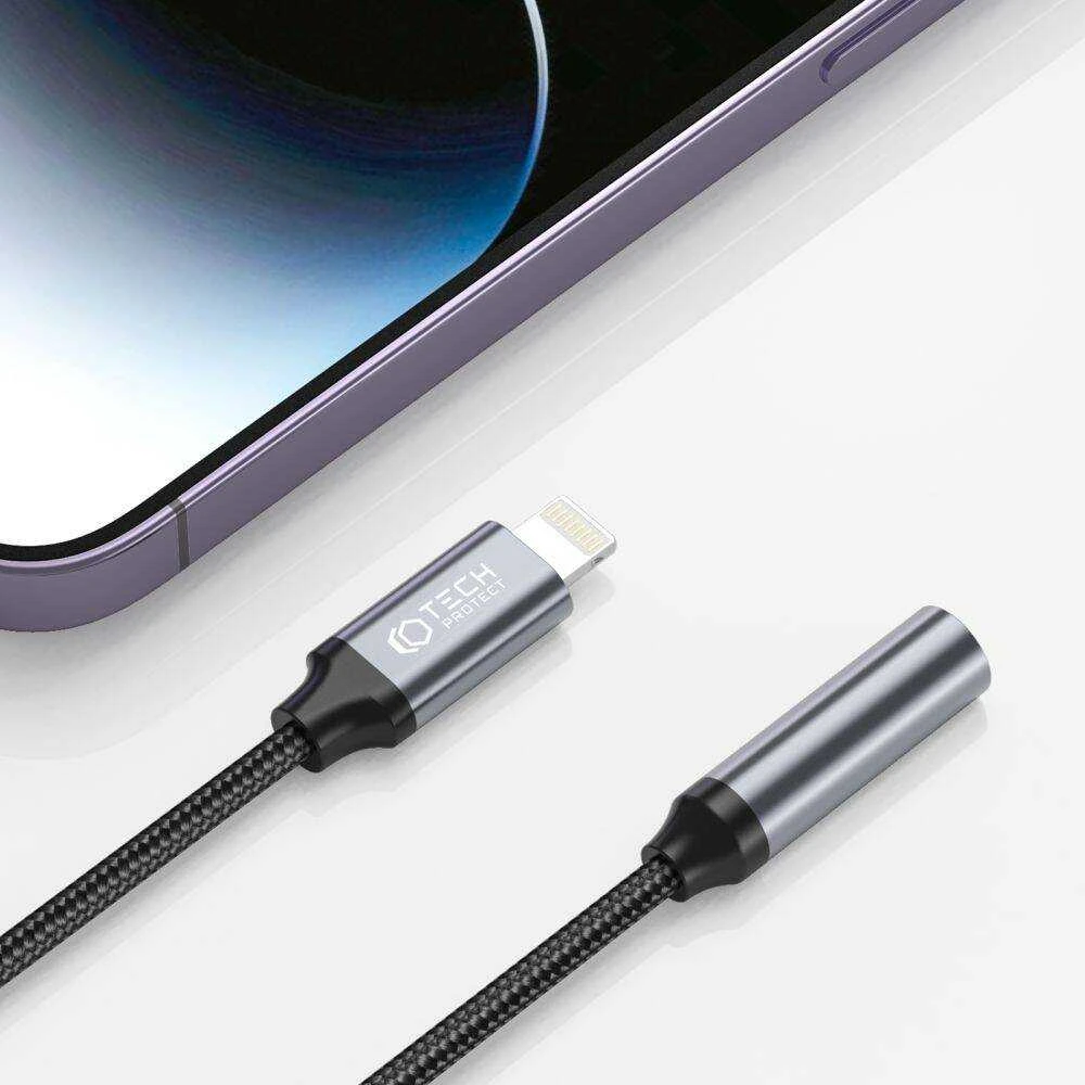 Adapteriai ausinėms su „Lightning“ ir 3,5 mm mini jungtimi, „Tech-Protect Ultraboost“ juodos spalvos