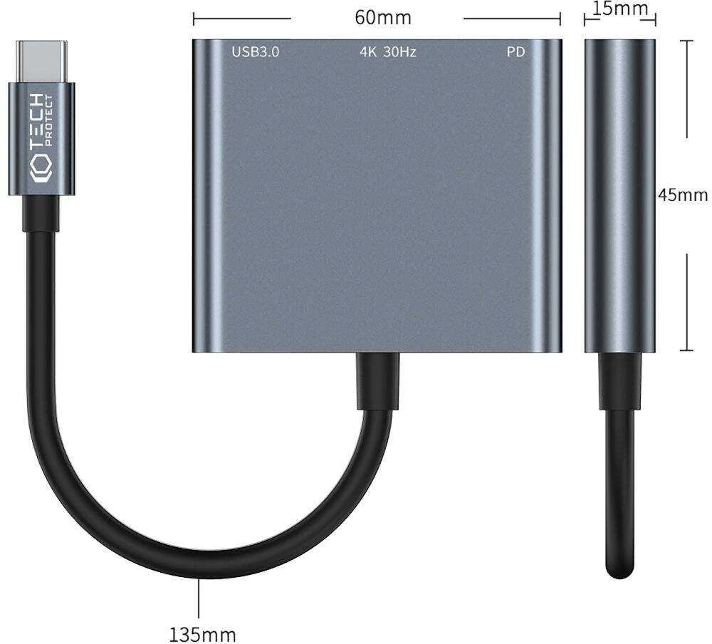 Adapteris HUB 3in1 Tech-Protect V1-HUB pilkos spalvos
