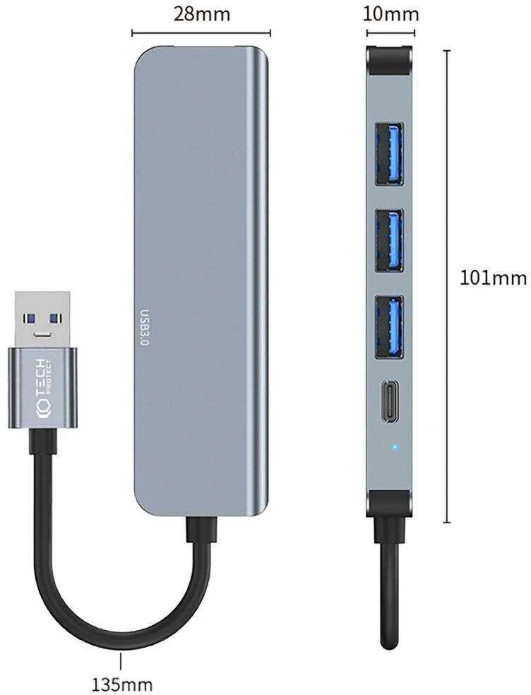 Adapteris HUB 5in1 Tech-Protect V0-HUB pilkos spalvos
