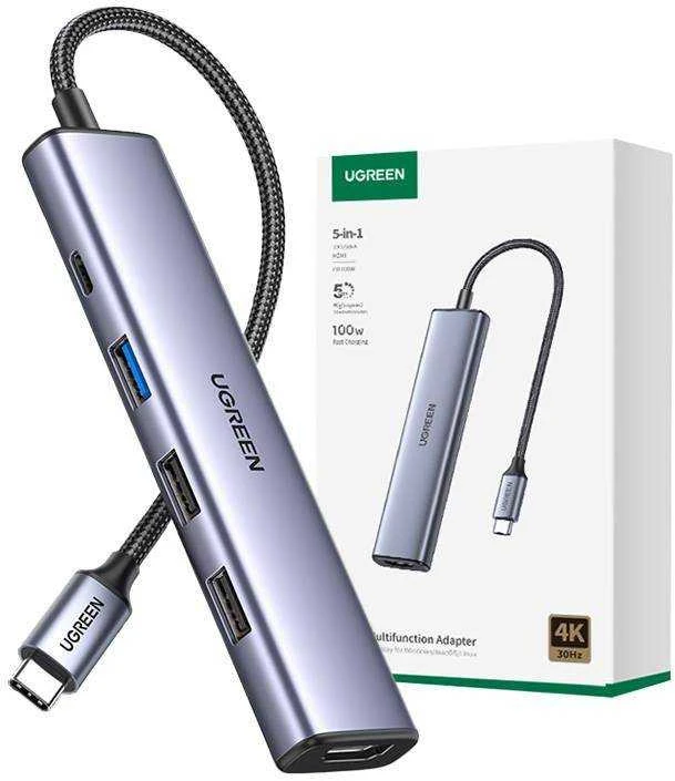 Adapteris HUB UGREEN CM478 USB-C prie HDMI, USB-A 3.0, 2x USB-A 2.0, PD