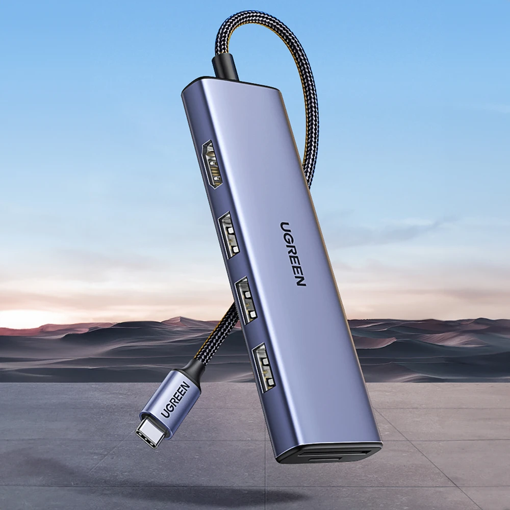 Adapteris HUB UGREEN CM511 USB-C prie HDMI, 3x USB-A 3.0, SD/TF