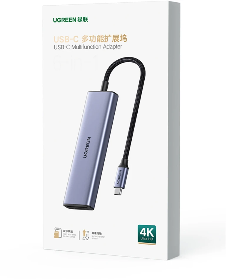 Adapteris HUB UGREEN CM511 USB-C prie HDMI, 3x USB-A 3.0, SD/TF