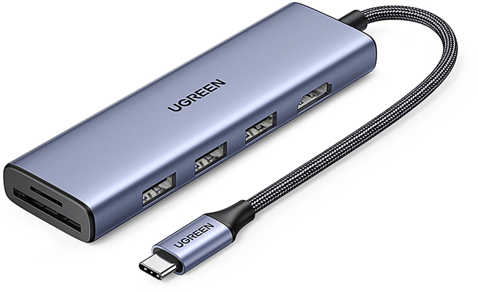 Adapteris HUB UGREEN CM511 USB-C prie HDMI, 3x USB-A 3.0, SD/TF