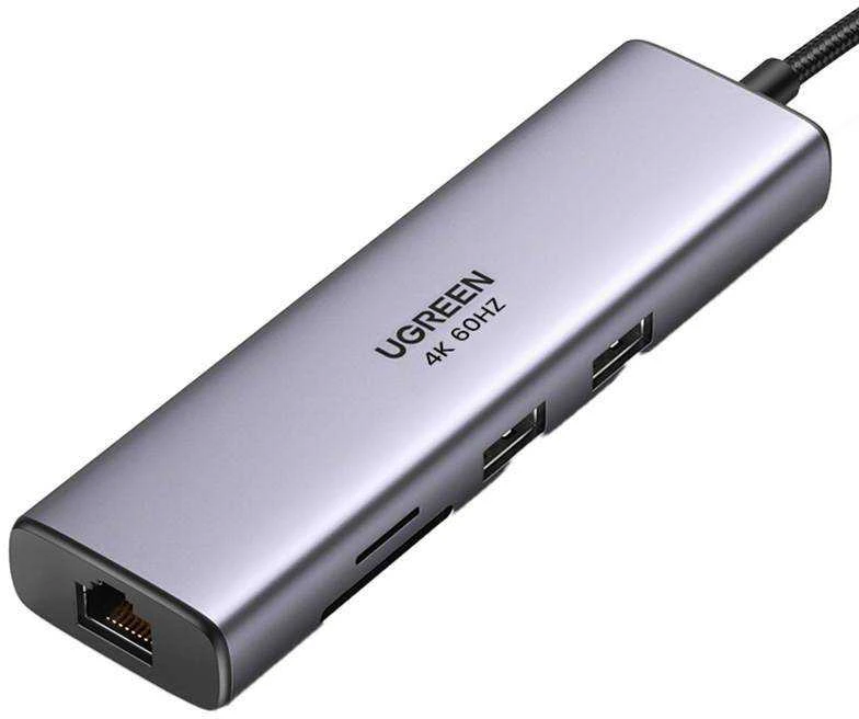 Adapterio šakotuvas UGREEN, USB-C iki 2x USB 3.0, HDMI, RJ45, SD/TF