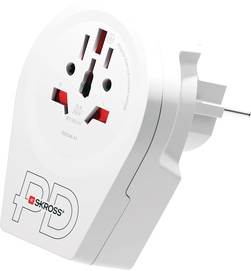 Adapteris Schuko kištukas – universalus lizdas 230V 16A su USB + USB-C 20W SKROSS