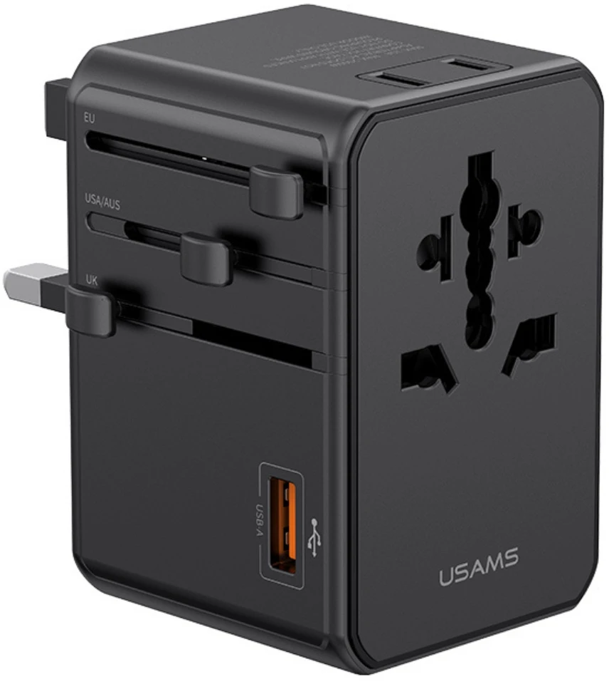 Adapteris USAMS 4-in-1 Univesal kelioninis įkroviklis T72 65W US/AU/EU/UK juodos spalvos