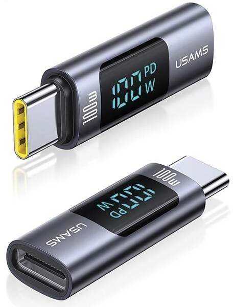 USAMS Adapteris AU18 USB-C – USB-CDigital Ekranas 100W steel/aluminum SJ682TC01 (US-SJ682)