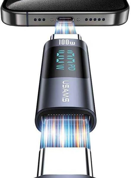 USAMS Adapteris AU18 USB-C – USB-CDigital Ekranas 100W steel/aluminum SJ682TC01 (US-SJ682)