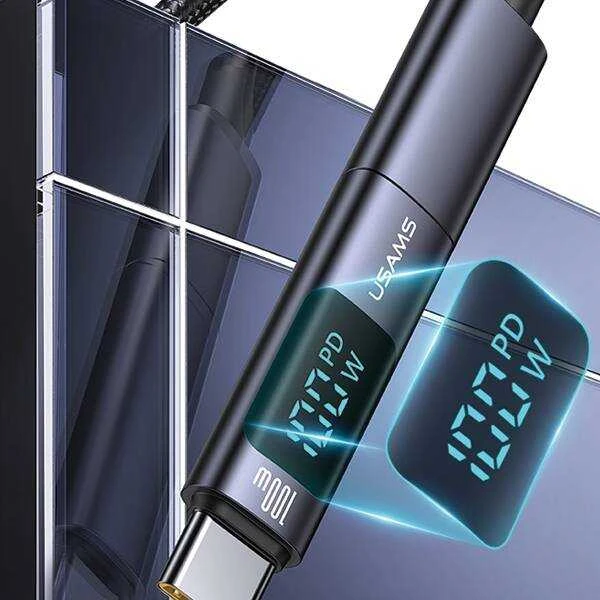 USAMS Adapteris AU18 USB-C – USB-CDigital Ekranas 100W steel/aluminum SJ682TC01 (US-SJ682)