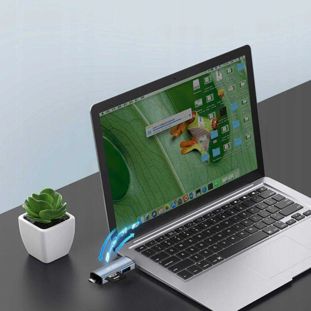 Adapteris USB + USB-C SD kortelių skaitytuvas + Micro SD Tech-Protect UltraBoost pilkos spalvos