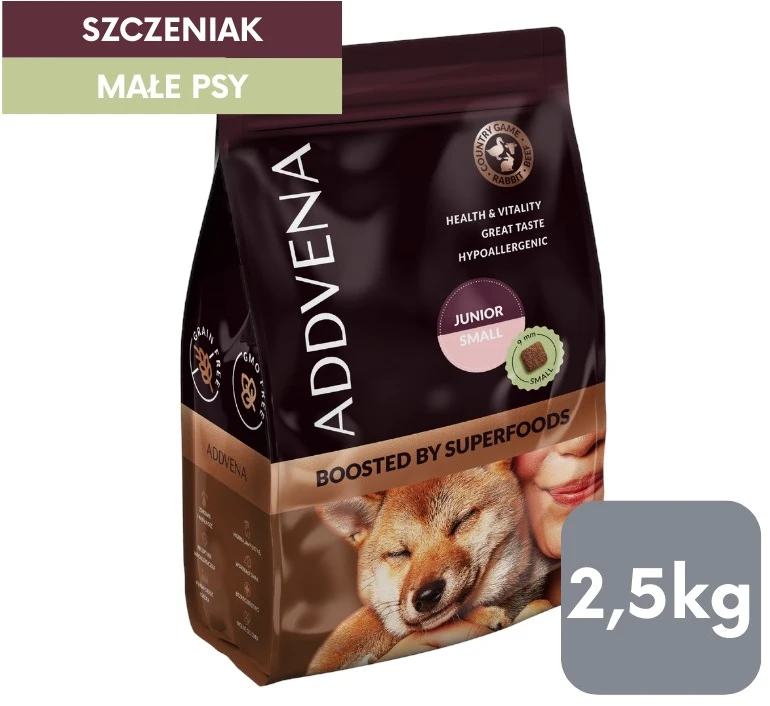 Šunų maistas - ADDVENA Boosted by Superfoods Junior Small jautiena 2.5kg