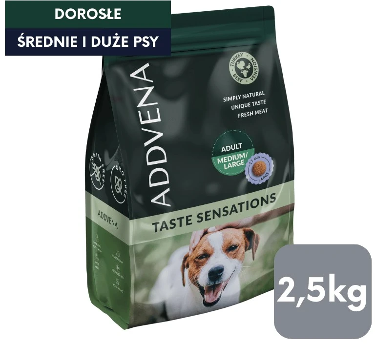 Šunų maistas - ADDVENA Taste Sensations Suaugusiųjų Vidutinio/Didelio Kalakutienos 2.5kg