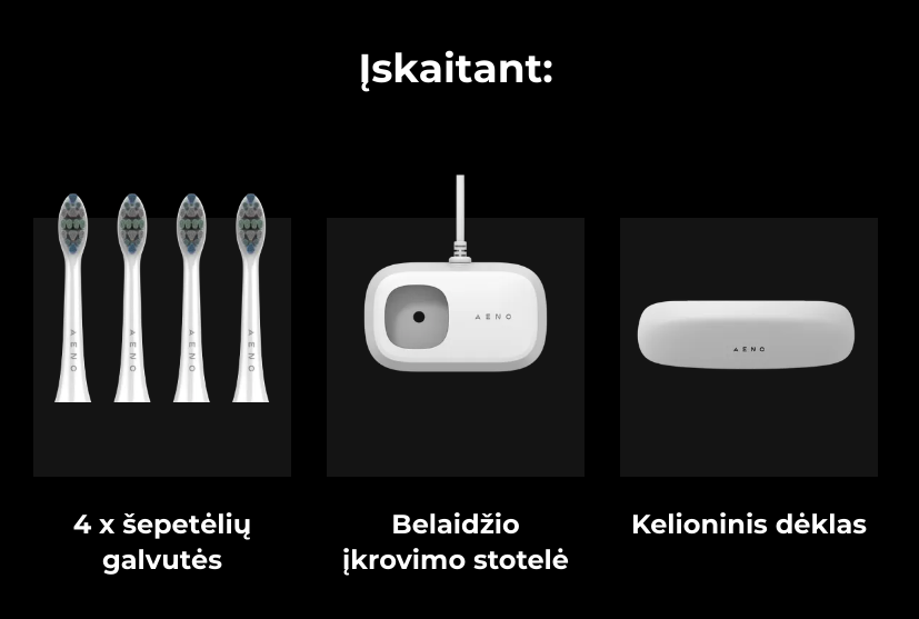 Elektrinis dantų šepetėlis Aeno Sonic DB3 su belaidžiu įkrovimu, Baltos spalvos
