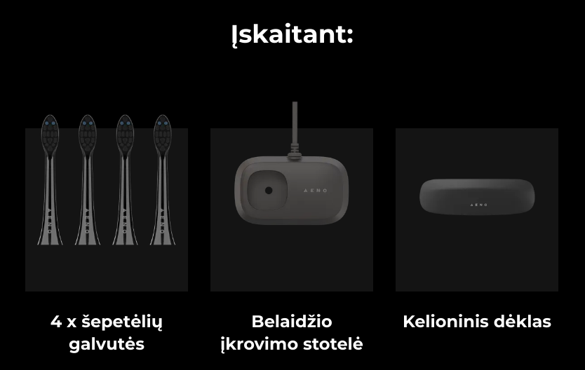 Elektrinis dantų šepetėlis Aeno Sonic DB4 su belaidžiu įkrovimu, Juodos spalvos