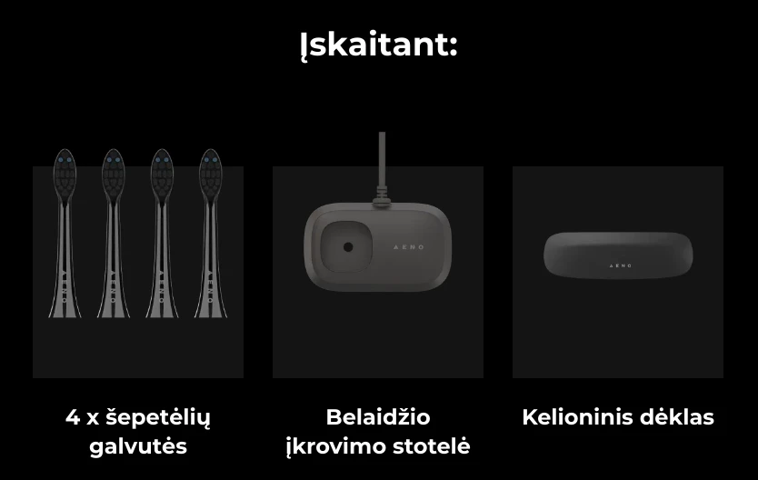 Elektrinis dantų šepetėlis Aeno Sonic DB4 su belaidžiu įkrovimu, Juodos spalvos