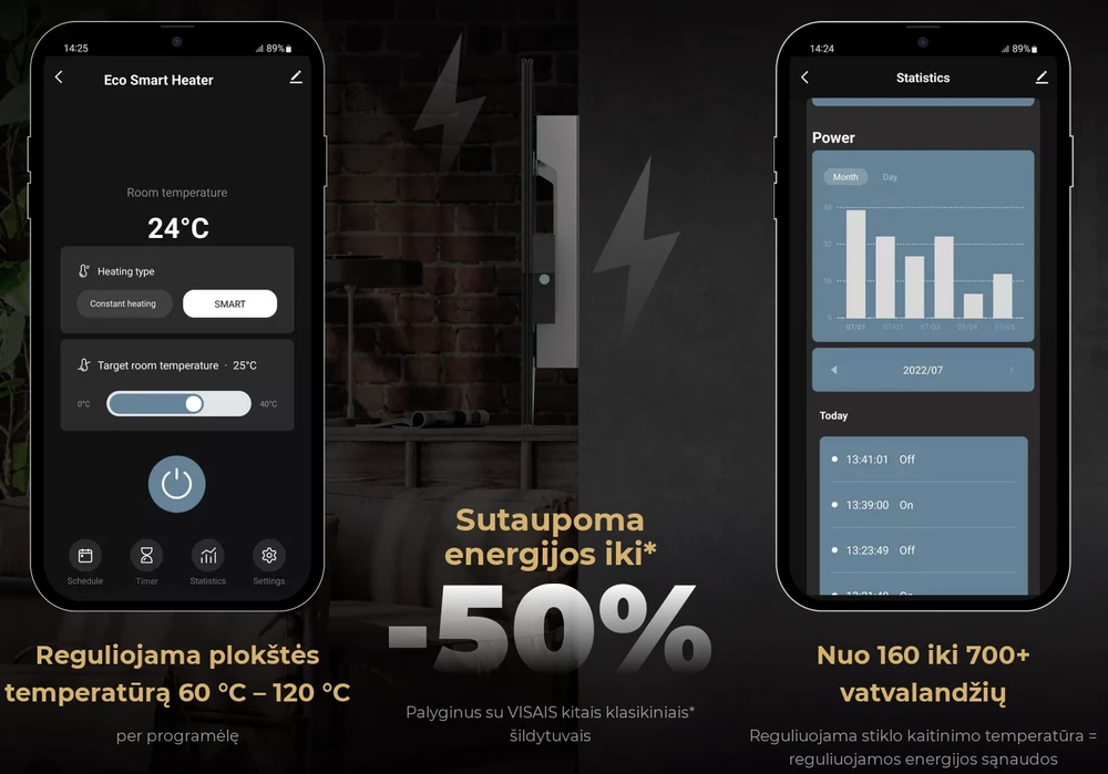 AENO GH4S Premium Eco Smart Heater, LED Ekranas, 700W, EU Plug (E/F), Juodas