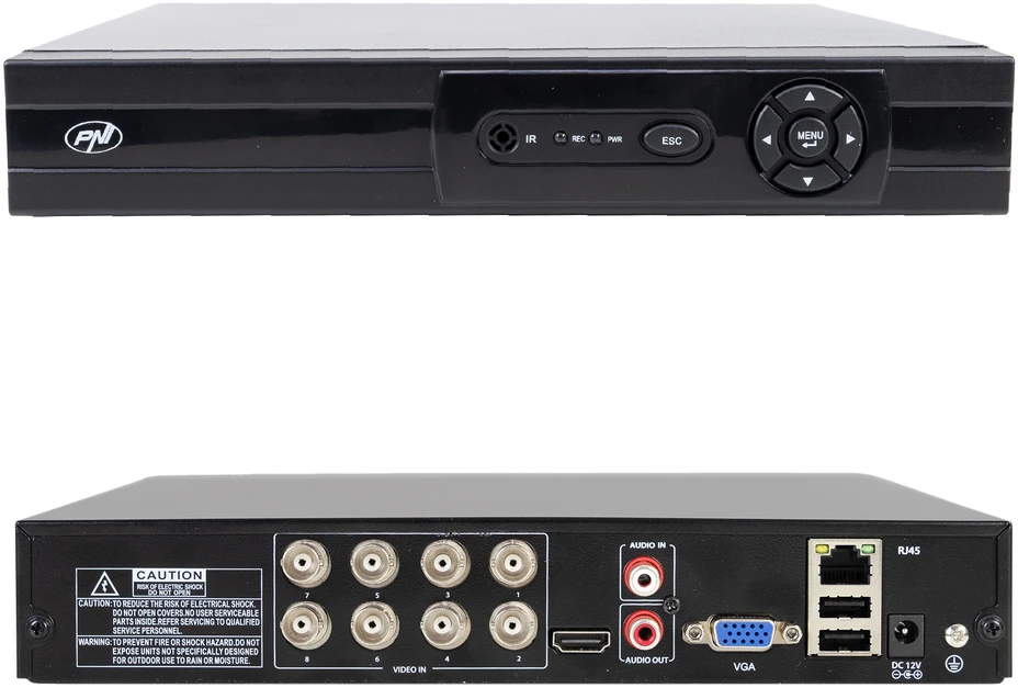 AHD vaizdo stebėjimo komplektas PNI House AHD880, 8 kanalų, 5MP – DVR/NVR ir 2 lauko kameros AHD25, 5MP, kupolinės, IP66