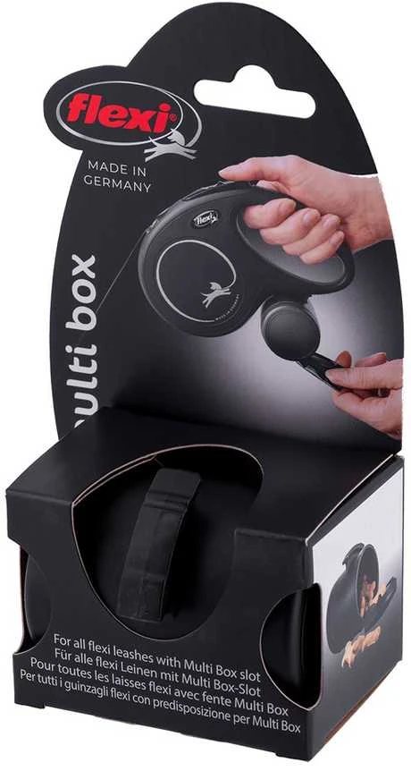 Flexi Multi Box dėžutė skanėstams arba maišeliams juodos spalvos tinkanti Vario, New Comfort, New Classic, Design ir Neon S, M ir L pavadėliams