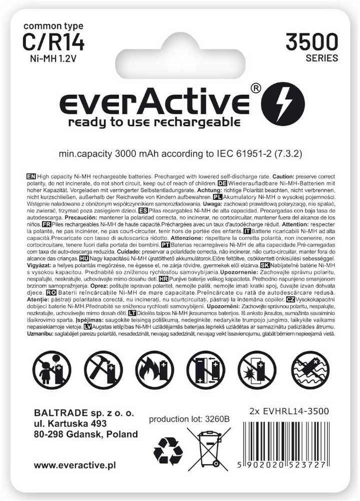 Akumuliatorius EverActive Sidabrinis Line R14/C Ni-MH 3500mAh