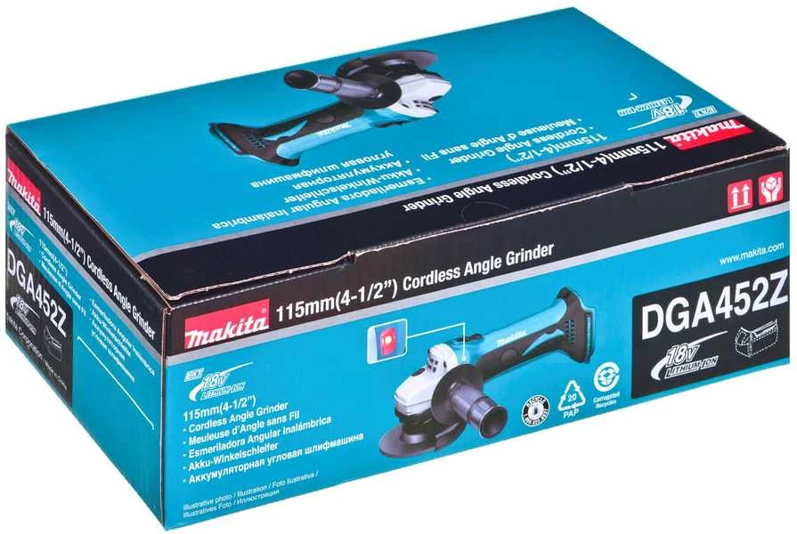Makita akumuliatorinis kampinis šlifuoklis DGA452Z, 18V, 115 mm, be akumuliatoriaus ir kroviklio