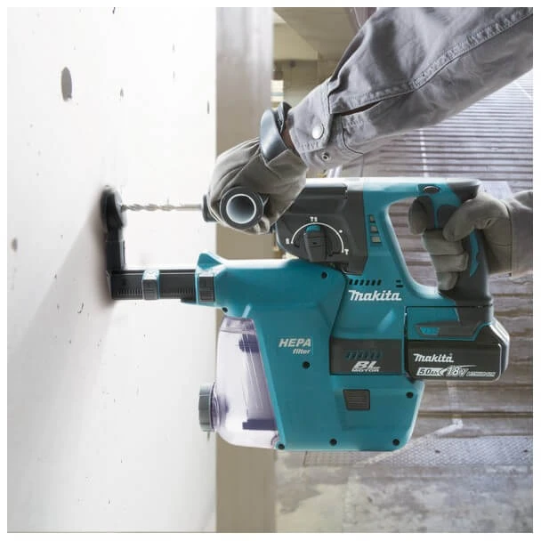 Makita DHR243ZJW Akumuliatorinis perforatorius, 18 V, SDS-PLUS, 2,0J LED, VACUUM, Be akumuliatorių ir kroviklio!