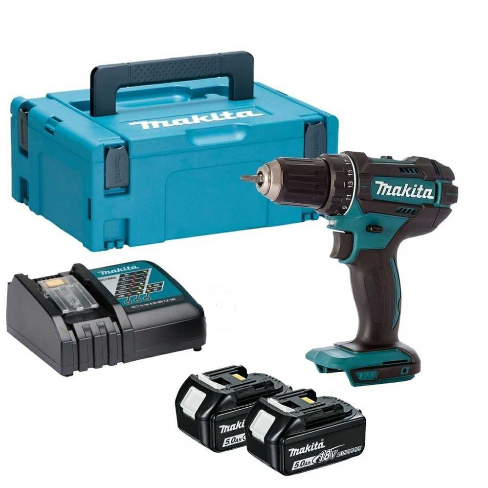 Makita DDF482RTJ Akumuliatorinis gręžtuvas, 18 V, 2x 5,0 Ah Li-ion, 62/36 Nm, 1,7kg, LED, MAKPACK