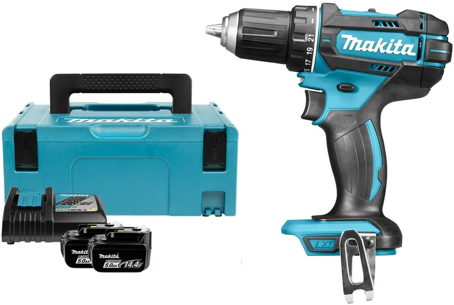 Makita DDF482RTJ Akumuliatorinis gręžtuvas, 18 V, 2x 5,0 Ah Li-ion, 62/36 Nm, 1,7kg, LED, MAKPACK