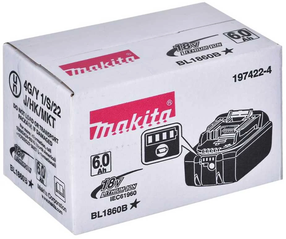 Makita Akumuliatorius BL1860B 18 V, 6.0 Ah; slide tipo Li-ion