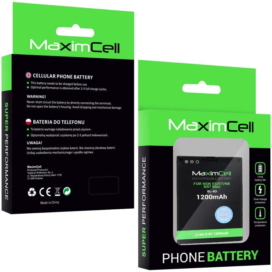 Akumuliatorius Maximcell skirtas Nokia E5/E7/N8/N97 Mini (BL-4D) 1200mAh Li-ion