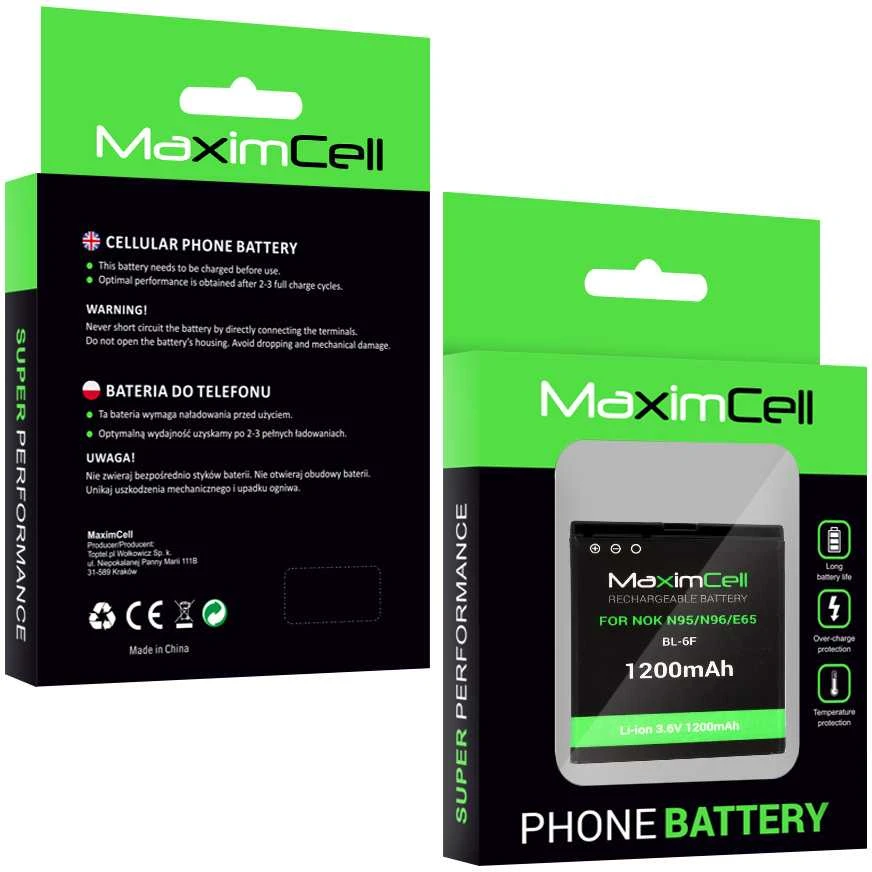 Akumuliatorius Maximcell skirtas Nokia N95/N96/E65 (BL-6F) 1200mAh Li-ion