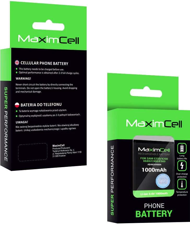 Akumuliatorius Maximcell skirtas Samsung E250/X200/X680/C300/E900 (AB463446BA) 1000mAh Li-ion