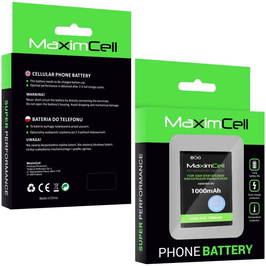 Akumuliatorius Maximcell skirtas Samsung B3410/S3650 Corby/S5610/S5620 Monte/C3530 (AB463651BU) 1000mAh Li-ion