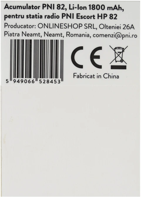 Akumuliatorius PNI 82, Li-Ion 1800 mAh, skirtas radijo stotelei PNI Escort HP 82