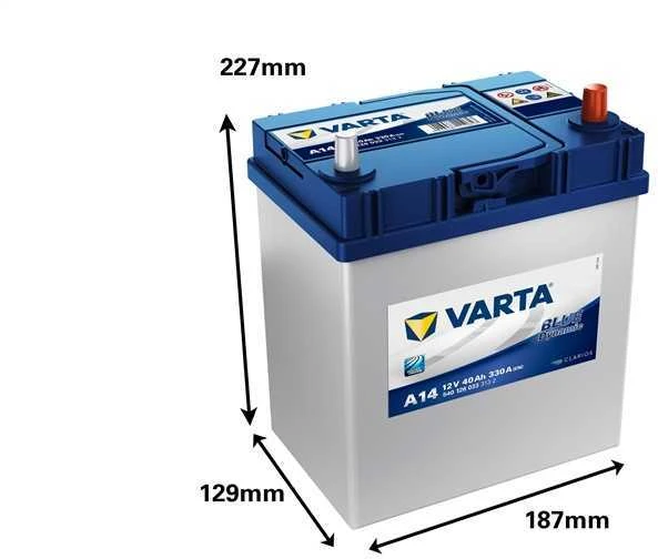 Varta 40Ah akumuliatorius su matmenų schema